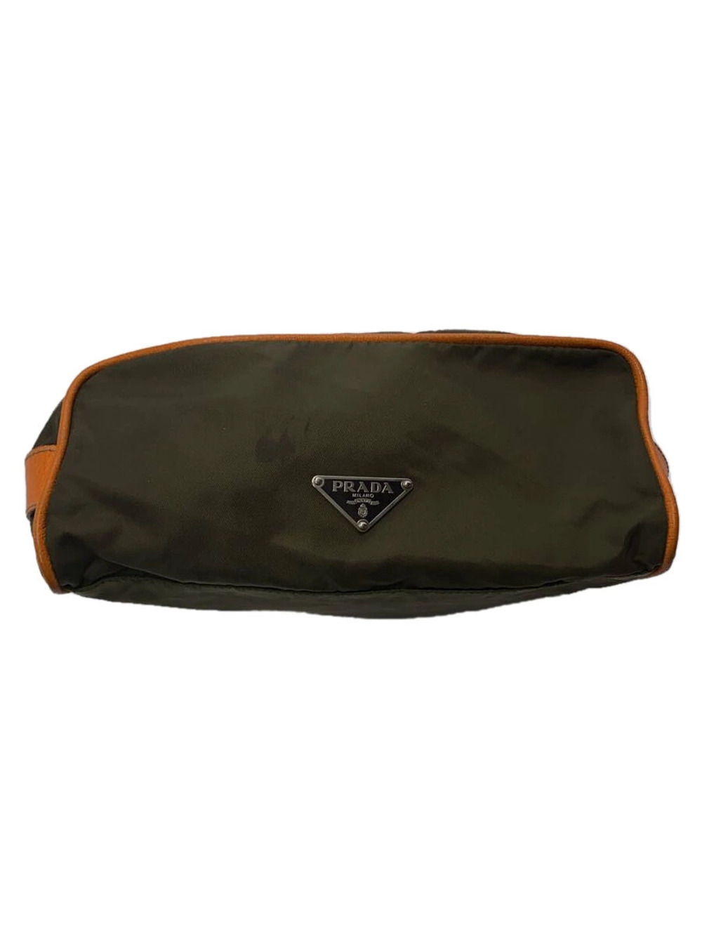 Prada Tessuto pouch khaki green brown leather
